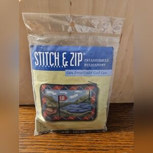 Stitch & Zippered Preassembled Needlepoint Golfing Coin Purse Credit Card Case
